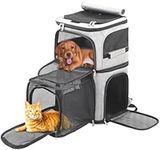 Expandable Cat Backpack Carrier for 2 Cats, Dog Backpack for 2 Small Pets Dogs, Expandable Cat Carrier for Large Cats Multiple Pets, 7 Windows, Built-in Frame Support Plate and Safety Straps, Foldable