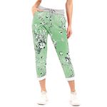 Style Lockers® Women's Italian Multi Printed Floral Turn Up Trouser - Ladies Elasticated Waistband Causal Summer Drawstring Pant with Side Pockets Gym Running Workout (Floral Mint, 12-14)