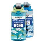 Contigo Aubrey Kids Dinos & Sharks, Cleanable Water Bottle with Silicone Straw, Spill-Proof Lid, Dishwasher Safe, 14oz, 2-Pack