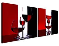 Gardenia Art - Wine Canvas Paintings Wall Art Pictures Abstract Wine Glass in Red Black White for Kitchen Bedroom Living Rommg Decoration, 12x12 inch per Piece, 2 Pieces per Set