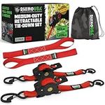 Rhino USA Retractable Ratchet Tie Down Straps (2PK) - 1,209lb Guaranteed Max Break Strength, Includes (2) Ultimate 1" x 10' Autoretract Tie Downs with Padded Handles. Use for Boat, Securing Cargo