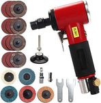 BaiNuo Air Die Grinder Pneumatic Grinding Machine, 1/4-Inch Mini Air Angle Grinder 90 Degrees Grinding Tool with Roll Lock Sanding Discs, 1/8'' & 1/4'' Collect (Red)