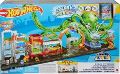 Hot Wheels City Ultimate Octo Car Wash Playset with No-Spill Water Tanks & 1 Color Reveal Car that Transforms with Water, 4+ ft Long, Connects to Other Sets, Gift for Kids 4 Years Old & Up, HBY96