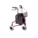 DAYS Tri Wheel 3-Wheel Walker with Breaks, Foot Rest and Basket, Mobility and Support Aid for Elderly, Disabled and Handicapped Users, Ruby