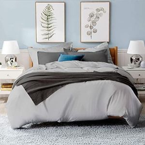 Bamboo Bay 100% Viscose Made from Bamboo Duvet Cover Queen Size - Ultra Soft 3 Piece Cooling Duvet Cover Queen with Corner Ties & Button Closure - 1 Duvet Cover Queen & 2 Pillowcases - Light Grey