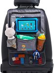 Kidease Travel Gear Car Back Seat Organiser and Kick Mat in Grey Universal Fit Multi Pocket with Built In Touch Screen iPad or Tablet Holder