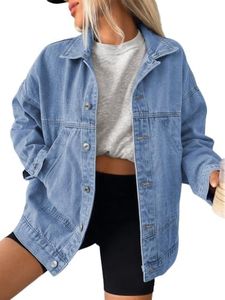 Trendy Queen Womens Oversized Jean Jacket Boyfriend Denim Coat with Pockets