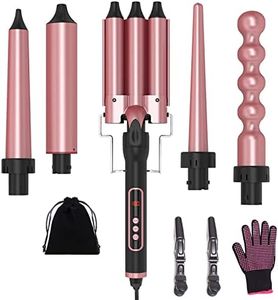 Curling Wand Iron Set 5 in 1,MQUPIN Hair Curling Iron Ceramic 0.35''-1.3'',LCD 30s Heat Up,80-230°C Temp Adjustment and 360°Swivel Cable,4 Interchangeable Barrel Curler for Women All Hairstyle