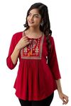 Avayayat Short Kurti for Women| Embroidered Straight Rayon Kurta | Round Neck Full Sleeves Short Kurti | Tunic Tops for Women for Women's (in, Alpha, 2XL, Maroon)