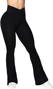 Sunzel Flare Leggings, Crossover Yoga Pants with Tummy Control, High-Waisted and Wide Leg, Black, Medium