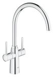 GROHE Ambi QuickFix - Two-Handle Kitchen Sink Mixer Tap (High C-Spout, 0°/150°/360° Adjustable Swivel Area, 1/2 Inch Tails, Minimum Recommended Pressure 0.4 Bar), Size 377 mm, Chrome, 30189000