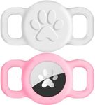 Joytale 2 Pack Cat Collar Airtag Holder,Elastic Silicone Air Tag Holder for Puppy Dogs Cats Kitten, Light and Durable Apple Airtag Holder with Slide-On Loop(White/Pink)