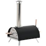 Outsunny Outdoor Portable Pizza Oven Pellet Pizza Maker Grill w/Foldable Legs Thermometer Pizza Stone Anti-scald Handles Stainless Steel Body, for Garden Backyard Camping Cooking