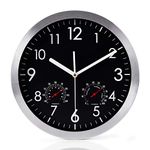 WOOPHEN 12 Inch Silent Non Ticking Wall Clock Sweep Movement Silver Aluminum Frame Glass Cover, for Office, Home, Bathroom, Kitchen, Bedroom, School, Living Room(Black)