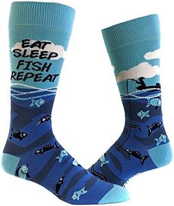 Mens Eat Sleep Fish Socks Funny Cool Novelty Fathers Day Fishing Crazy Gift Idea