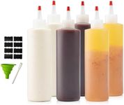 6-Pack Condiment Squeeze Bottles for Sauces - Includes Funnel, Erasable Marker & Reusable Labels, Perfect for Salad Dressings, Liquids, and Ketchup, Durable Plastic 16 oz Bottles