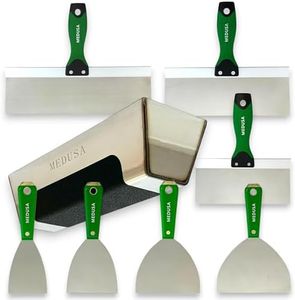 Medusa's Flexible Stainless Steel Drywall Taping Knife Set with 12" Mud Pan and Grip: Classic Style Light Weight Handles with Strong Flexible Blades for Professional and beginner friendly Finishers