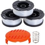 AF-100 String Trimmer Spool Replacement for Black and Decker 30ft 0.065" Refills Line Auto Feed Single Weed Eater,GH600 GH900 Edger with RC-100-P Spool Cap Covers (3 Spools, 1 Cap,1 Spring)