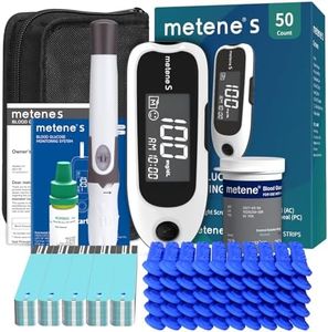 Metene S Blood Glucose Monitor Kit, Blood Sugar Testing Kit With 50 Test Strips & 50 Lancets & Control Solution, No Coding 0.7μl Blood, 7s Fast Reading, 150 Data Storage, Diabetes Testing Kit