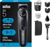 Braun All-in-One Style Kit Series 5 5470, 9-in-1 Trimmer for Men w/Beard Trimmer, Body Trimmer for Manscaping, Gillette Fusion5 ProGlide Razor, 40 Length Settings, Rechargeable Battery, Cordless