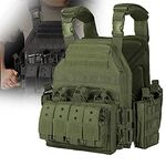 SUNWEII Security Training Pouch Protective Waistcoat 1000D Nylon Plate Carrier Tactical Vest Outdoor Hunting Protective Adjustable MODULAR Vest for Airsoft Combat Accessories,Green, One Size