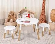 Albert Austin Wooden Children's Table with 2 Stools Set Kids Table and Chairs Set Round Kids Table Kids Furniture for Toddlers Activity Drawing Writing Playing Reading Art Crafts Nursery Playroom