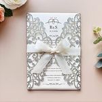 KUCHYNEE 5.12x7.28 Inch 20PCS Blank Silver Wedding Invitations Kit Laser Cut Hollow Flora Pocket Quinceanera Invitation Cards with Envelopes for Wedding Birthday Invite