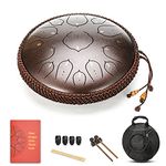 AMKOSKR 14 Inches 35cm Steel Tongue Drum D Key 15 Notes Percussion Instrument Hand Pan Drum with Drum Mallets/Carry Bag(Bronze)