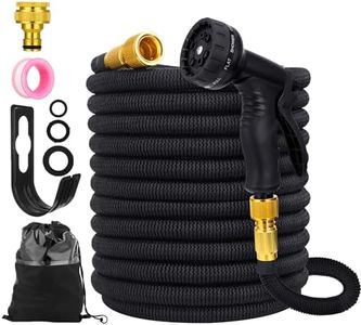 Garden Hose 100FT Flexible Garden Hose Expandable Garden Hose with 10 Function Spray Pattern Nozzles -with 1/2 and 3/4 Brass Fittings Expandable and Flexible for Gardening Patio Car Wash Pet Bathing.