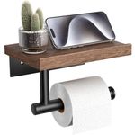 Tindbea Toilet Paper Holder with Wood Shelf, Wooden Wall Mount Tissue Paper Roll Holder, Matte Black Stainless Steel Bathroom Accessories Decor for Household Home Apartment Restroom Essential (Walnut)