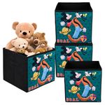 Kuber Industries Pack of 4 Storage Box | Square Toy Storage Box | Wardrobe Organizer for Clothes-Books-Toys | Stationary Organizer | Drawer Organizer Box with Handle | Disney Goofy | Black