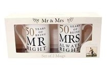 Amore 50th Anniversary Set of 2 China Mugs 'Mr Right & Mrs Always Right'