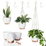 Bamworld Macrame Plant Hangers 3 Pack, Hanging Planters Indoor Outdoor Plants 3 Set Self Watering Flower Pots Holder for Home Garden Balcony Ceiling Decorations