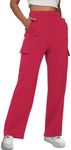 AUTOMET Womens Cargo Sweatpants Baggy Fleece High Waisted Joggers Sweat Pants Athletic Drawstring Casual Wide Leg Loose Fit Fall Pants with Pockets 2024 Red S