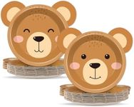 50 Count Bear Paper Plates Bear Shaped Disposable Plates Bear Baby Shower Party Plates Brown Bear Theme Party Dinnerware Teddy Plates for Gender Reveal Boy Girl Baby Shower Birthday Party Favors