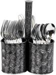 Mind Reader Utensil Holder, Silverware Organizer, Caddy, Cutlery Holder, Galvanized Metal, 7" L x 7" W x 9.5" H, Silver