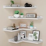 4 Tier Floating Corner Shelves White Set of 4, Rustic Pine Wooden Floating Corner Wall Shelf for Wall Décor Storage, L Shaped Corner Shelf Wall Mount for Bedroom, Living Room, Bathroom, Kitchen.