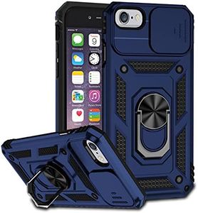 Funda para iPhone SE 2020/iPhone SE 3 2022/iPhone 8/7/iPhone 6/6S Carcasă Armor Militar Cubierta de Cámara Deslizante Proteger 360 Full Protección Anillo Soporte Silicona Estuche Cover Case,Azul