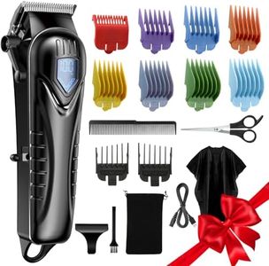 Chicclly Hair Clippers for Men&Women, 5 Hours Cordless Hair Cutting Kit with 10 Combs, LED Display, Low Noise Professional Beard Trimmer Barber Clippers Hair Cutting Kit with Scissors, Cape (2-Black)