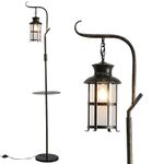 Asmymhd Vintage Dimmable Floor Lamp with matel Table,Classical Lanterns Standing Lamp, Rustic Farmhouse Floor Lamp with Black Finish (Bronze)