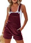 Pretifeel Womens Shorts Overall Bib Adjustable Straps Cuffed Hem Summer Romper Cotton Casual Stretch Jumpsuit, 01 Wine Red, Large