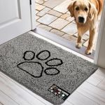 Gorilla Grip Absorbent Soak Stopper Doormat, Rubber Backing Welcome Mat, Muddy Dog Paws Dirt, Washable Quick Dry Microfiber Chenille Floor Interior Door Mats, Home Décor, 24x17 in Paw Gray