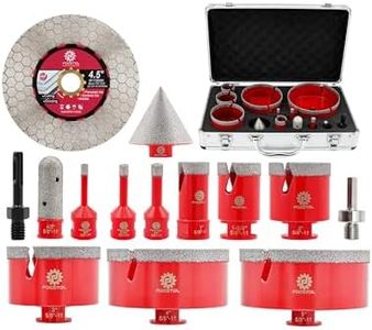 FOCSTOL Diamond Tile Hole Saw Kit 14pcs - (6/8/10/25/35/50/75/100/125mm+20mm Milling Bit+50mm Chamfer Bit+Hex+SDS+115mm Cutting Disc) Diamond Core Drill Bit Set for Porcelain, Tile, Ceramic, Marble