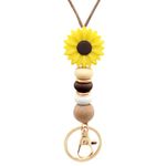 MyfavoriteK Flower Teacher Lanyards ID Badge and Key Chain, Cute Silicone Beads Lanyard for Women Nurse Work Student (Sunflower)