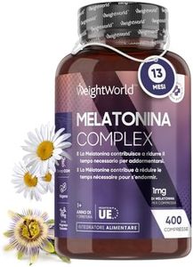 Melatonina per Dormire 1mg, 400 Compresse per 13+ Mesi, Camomilla con Melatonina Forte, 1 Compressa Melatonina a Sera, Melatonina Pura Lento Rilascio con Vitamina B6, Magnesio e Passiflora Compresse