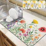 LOKHOM Dish Drying Mat for Kitchen Counter, 18"x24" Absorbent Coffee Bar Mat with Spring Floral , Dish Drainer Rack Mats for Kitchen Counter Coffee Maker Coffee Pot Dining Room Decoration