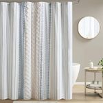 INK+IVY Tufted Chenille 100% Cotton Shower Curtains Machine Washable, Modern Home Bathroom Décor Bathtub Privacy Screen, 72" W x 72" L, White/Navy