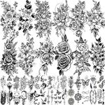 Temporary Tattoos For Adult Women, 52 Sheets Fake Tattoos Christmas Party Makeup Large Sexy Flowers collection tattoo stickers Realistic Long Lasting Body Art Arm Sketch Tattoo Stencil For Girls…