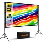 TOWOND Projector Screen and Stand, 120 inch Portable Projection Screen Indoor Outdoor Projector Screen 16:9 4K HD Wrinkle-Free Lightweight Movie Screen with Carry Bag for Backyard Movie Night