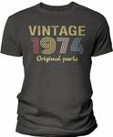 50th Birthday Shirt for Men - Vintage Original Parts 1974 Retro Birthday - 001 - F/Dk. Heather-Lg